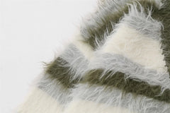 Striped Fleece-lined V-neck Sweater Jacket