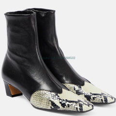 Snake Twine Ankle Boots Sexy Square Toe Square Heel Zipper Boots
