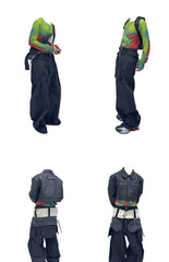 Niche Designer Model Removable Zipper Stitching Paratrooper Pants