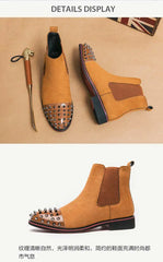 Handmade Chelsea Boots Flock Rivet Square Short Boots
