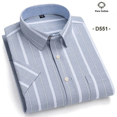 100% Pure Cotton  Oxford Short Sleeve Square Collar Solid Plaid Striped Shirt