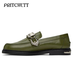 Slip-On Green Leather Loafers Shoes