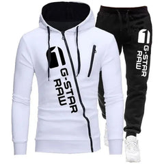 Tracksuit Clothing Casual Zipper Hooded Sweatshirt+Black Jogging Pants 2 Piece Set