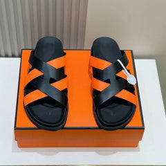 Limited Sale Cow Leather Brand Men's Summer Fashion Slippers Luxury All-match Flat Beach Shoes Flip Flops Factory Direct Sales