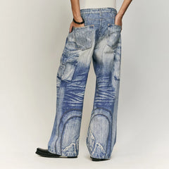 Retro Washed Worn Jeans  Straight Mopping Y2K Pants