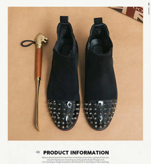 Handmade Chelsea Boots Flock Rivet Square Short Boots