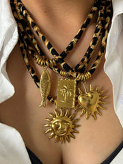 Vintage Gold Plated Heart Sun Pendant Necklace
