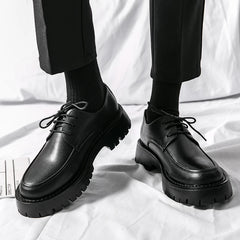 Thick Platform Black Leather Loafers Shoes