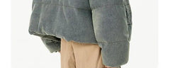 Retro American Neutral Denim Blue down Cotton Jacket