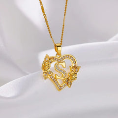 A-Z Alphabet Heart Necklaces Stainless Steel Necklace