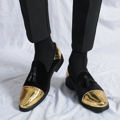 Mocassins noirs et verts faits à la main en cuir suédé