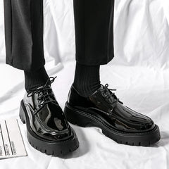 Thick Platform Black Leather Loafers Shoes