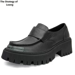 British Style Concise Thick High Heels Genuine Leather Shoes