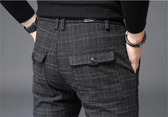Plaid Trousers Slim Pants Gray Stripe