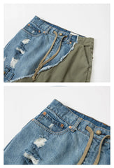 Old Ripped Workwear Fifth Pants Stitching Men's Overalls