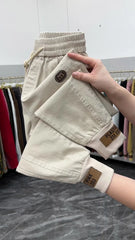 New Cotton Jeans Elastic Waist Harem Pants