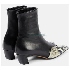 Snake Twine Ankle Boots Sexy Square Toe Square Heel Zipper Boots