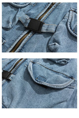 Vest High Street Casual Cargo Denim Vest V-neck
