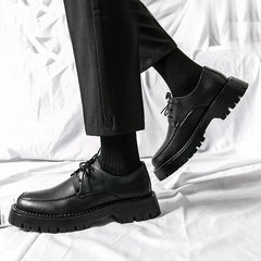 Thick Platform Black Leather Loafers Shoes