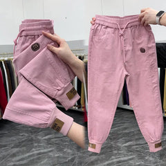 New Cotton Jeans Elastic Waist Harem Pants