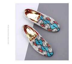 Classic Snake Pattern Loafers Breathable Leather Men's Footwear