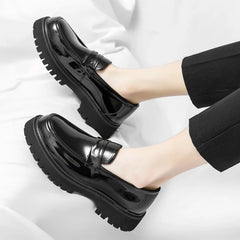 Mocassin Patent Leather with Thick Soles Loafers Slip on Shoe Breathable
