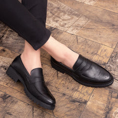 Brogue Carving Penny Loafers Slip on Leather shoes