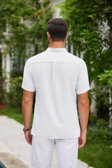 High-end Embroidered Cotton and Linen Striped Breathable T-shirt