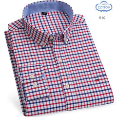 100% Pure Cotton Oxford Long Sleeve  Plaid Shirt