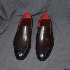 Italian Red Lining Loafers Genuine Leather Slip-on Shoes