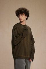 Dirty, dyed and worn fake two long-sleeved T-shirts