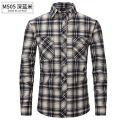 Brushed Plaid Cotton Long Sleeve Shirt