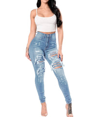Designer Denim Waist Ripped Jeans