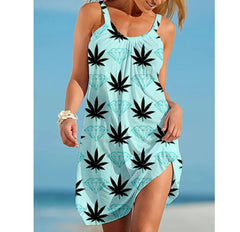Vintage Green Leaf Print Dresses