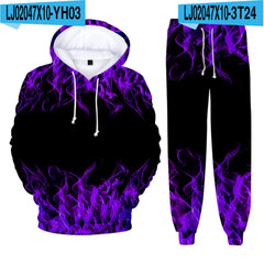Colorful Flame 3D Print kids Tracksuit Set Casual Hoodie+Pants 2pcs Sets