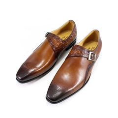Luxury Alligator Print Handmade Genuine Calf Leather Monk Strap Shoes
