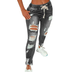 Stretch Skinny Ripped Hole Washed Denim Pants