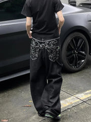 Vintage Embroidery Black Jeans Women
