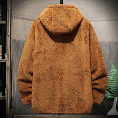 Furry Winter Coat Men Plush Hooded Jacket