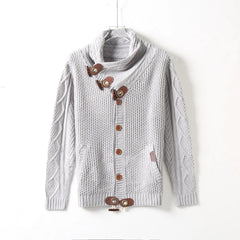 High-neck Sweater Knitted Thick Wool Button Top Retro Slim Fit