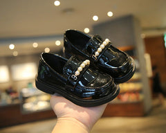 Leather Kids Black Loafers Slip-on Children