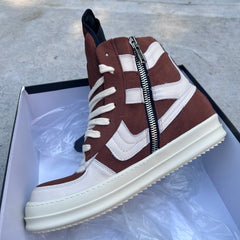 Brown Geobasket Cow Suede Zip Luxury Trend Owen Big Hook Flat Ankle Boot