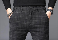Plaid Trousers Slim Pants Gray Stripe
