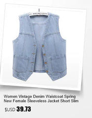 Lace Beaded Denim Vest Cardigan  Sleeveless Jacket