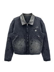 Heavy Duty Washed Vintage Leather Collar Jacket
