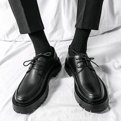 Thick Platform Black Leather Loafers Shoes