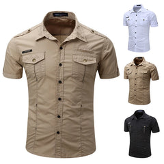100% Cotton  Cargo Shirt Short Sleeve Shirts Multi Pocket