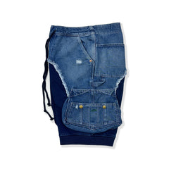 Patchwork Denim Shorts Multi Pockets Cargo
