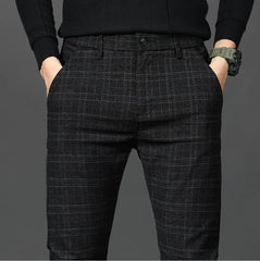 Plaid Trousers Slim Pants Gray Stripe