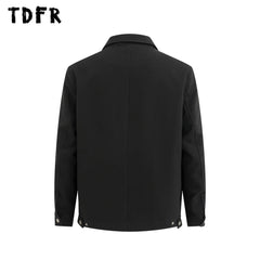 Spliced Jacket9Loose Lapel Long Sleeve Zipper Fly